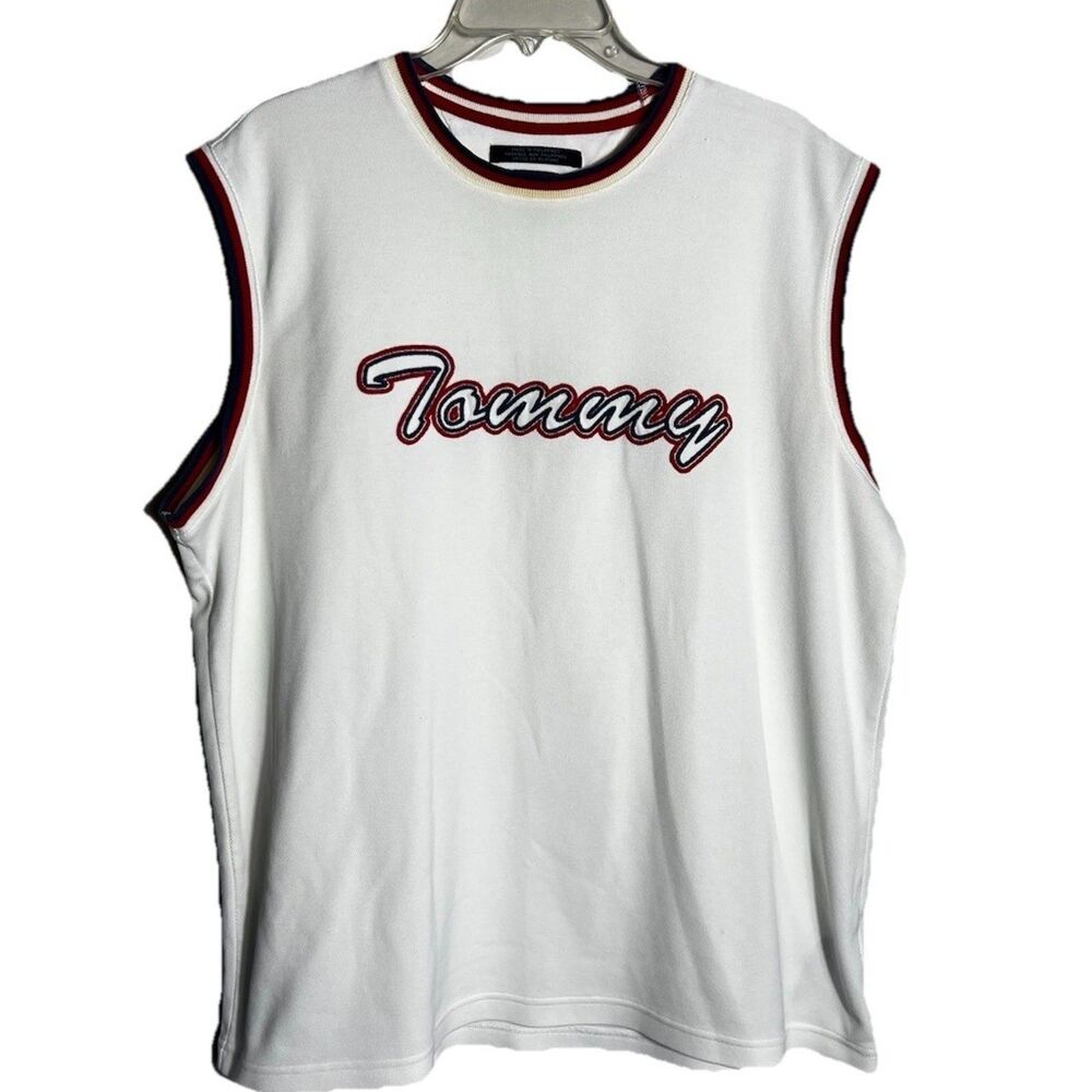 Vtg 90s Y2K Tommy Hilfiger Tommy Jeans Sleeveless Tank Top - Size L White & Blue